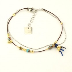 Bracelet Zag acier multirangs perles bleues